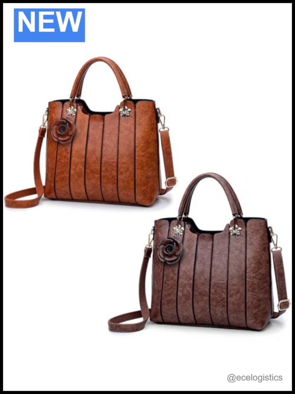 Vegan Leather Top Handle Satchel Purse with Rosette Charm
